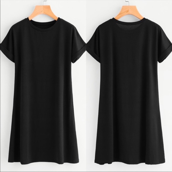 Black short sleeve dress rolled cuff tee dress - Picture 2 of 4